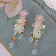 FORSEVEN, 1 пара, ретро, розовое, китайское платье, украшение, заколка для волос, с цветами и кистями, заколки для волос, для женщин, девушек, для свадебной вечеринки