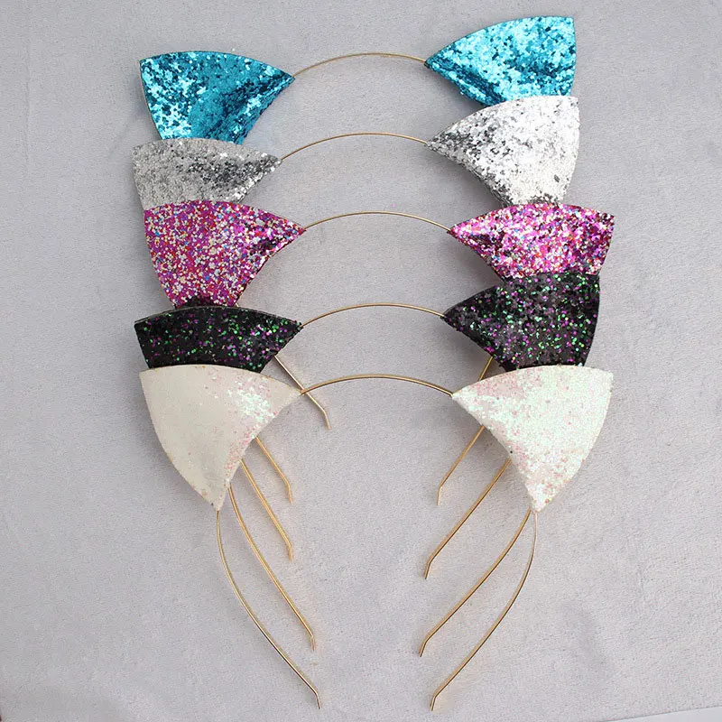 

Fashion cat animal ear hairband women shiny sequins cartoon headband girls party hair accessories cute barrettes sale headdress