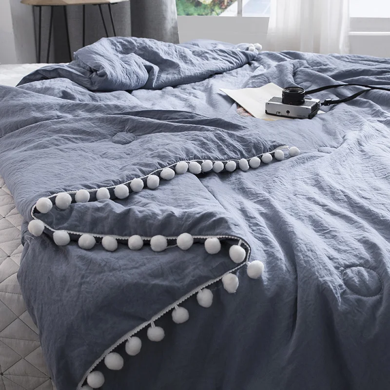 

Summer Throw Blanket Fresh Pink Patchwork Quilt Stitching Small Balls Duvet Soft Bedspread Solid Bed Cover