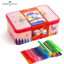 Получить скидку Faber Castell 40 Цвета Книги по искусству маркер Fibre-кончик акварель разъем пера балерина жестяной коробке для детей подарок игры картина, рисовать
