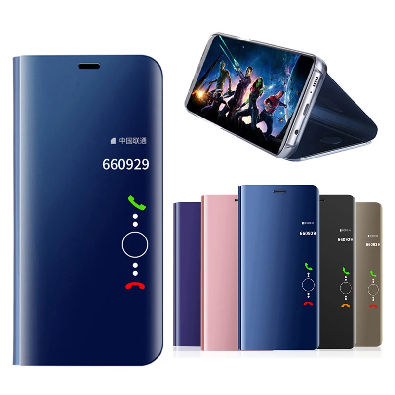 

For Huawei Honor 7C 7A Pro Honor 10 Case Flip Mirror View Window Case For Huawwei P20 Lite P20 Pro Y9 2018 Cover With Holder