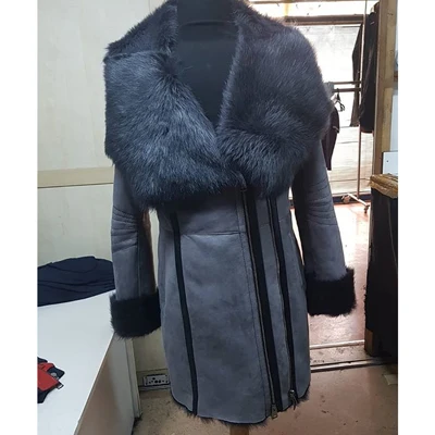 Женская куртка из турецкой овчины Тоскана Женская длинная шуба женская зимняя теплая куртка - Цвет: Dark Gray
