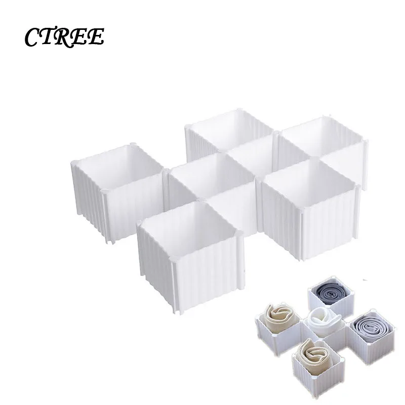 

CTREE 6 Cells Home Plastic Organizer Underwear Storage bags Box for Bra Socks Drawer Cosmetic Divider Ties Gloves Organizer C868