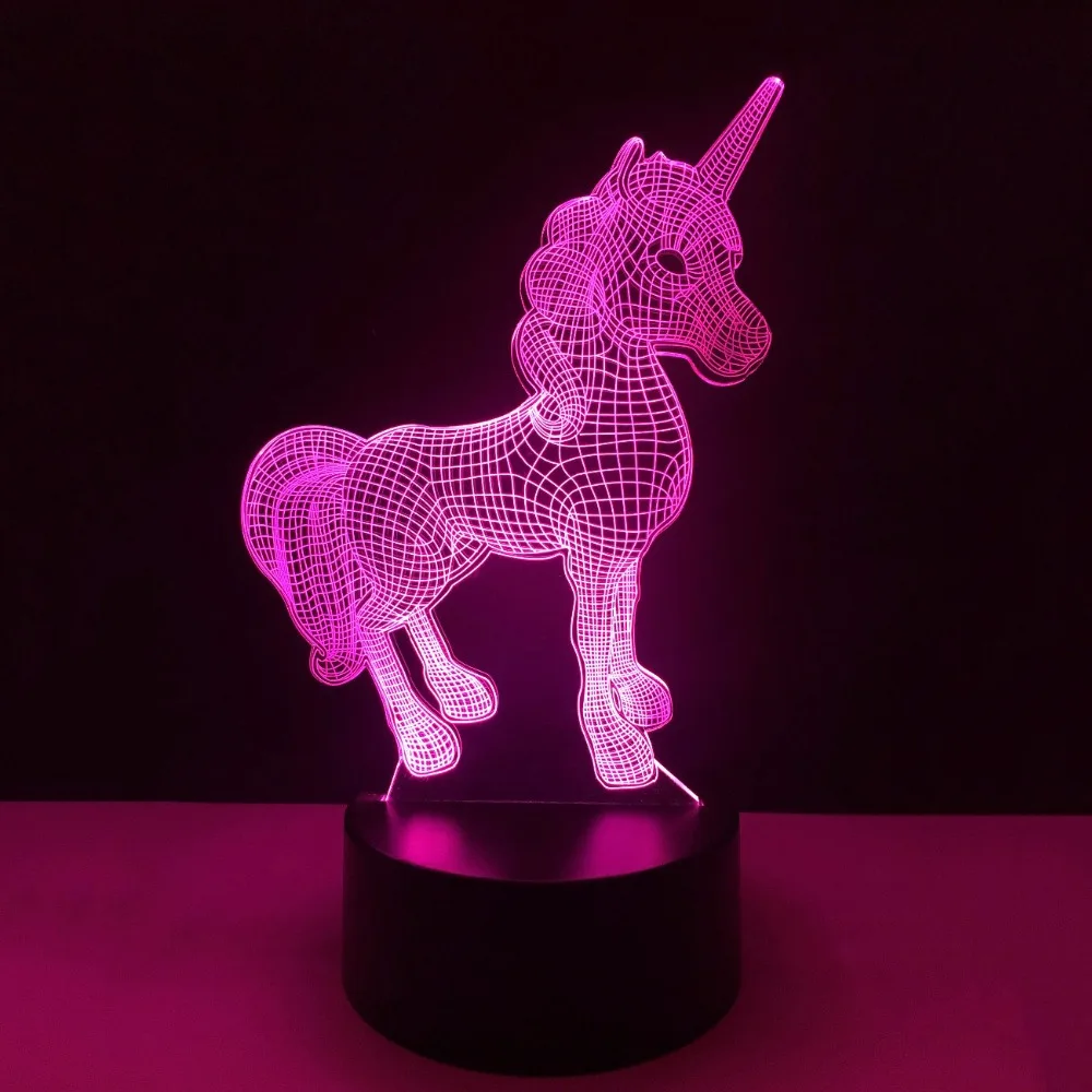 Животное Kawaii светильник Единорог USB LED 3D Визуальный Ночник детская комната