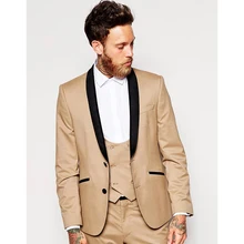 2017 Latest Coat Pant Designs Khaki Wedding Suits for Men Slim Fit 3 Pieces Tuxedo Custom Style Suits Groom Blazer mens suit