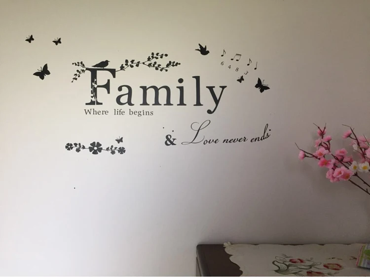 Family Love Never Ends Quote Vinyl Wall Sticker Wall Decals Lettering Art Words Stickers Home Decor Wedding Decoration Poster