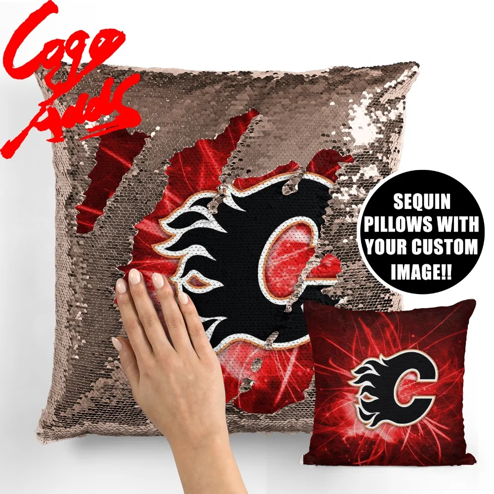 

Calgary Flames cheap throw pillow covers decorative pillow cover 40*40 sequin magic pillow