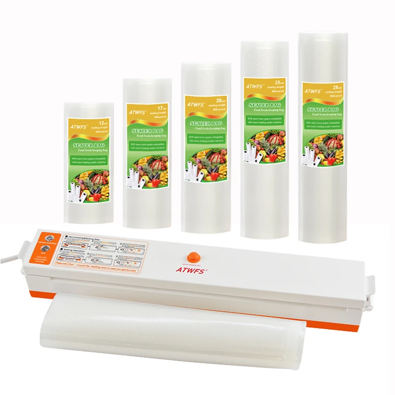 ATWFS Home Food Vacuum Sealer Packing Machine With 5 Vacuum Bag Packaging Rolls (12X500cm,17X500cm,20X500cm,25X500cm,28X500cm) 2
