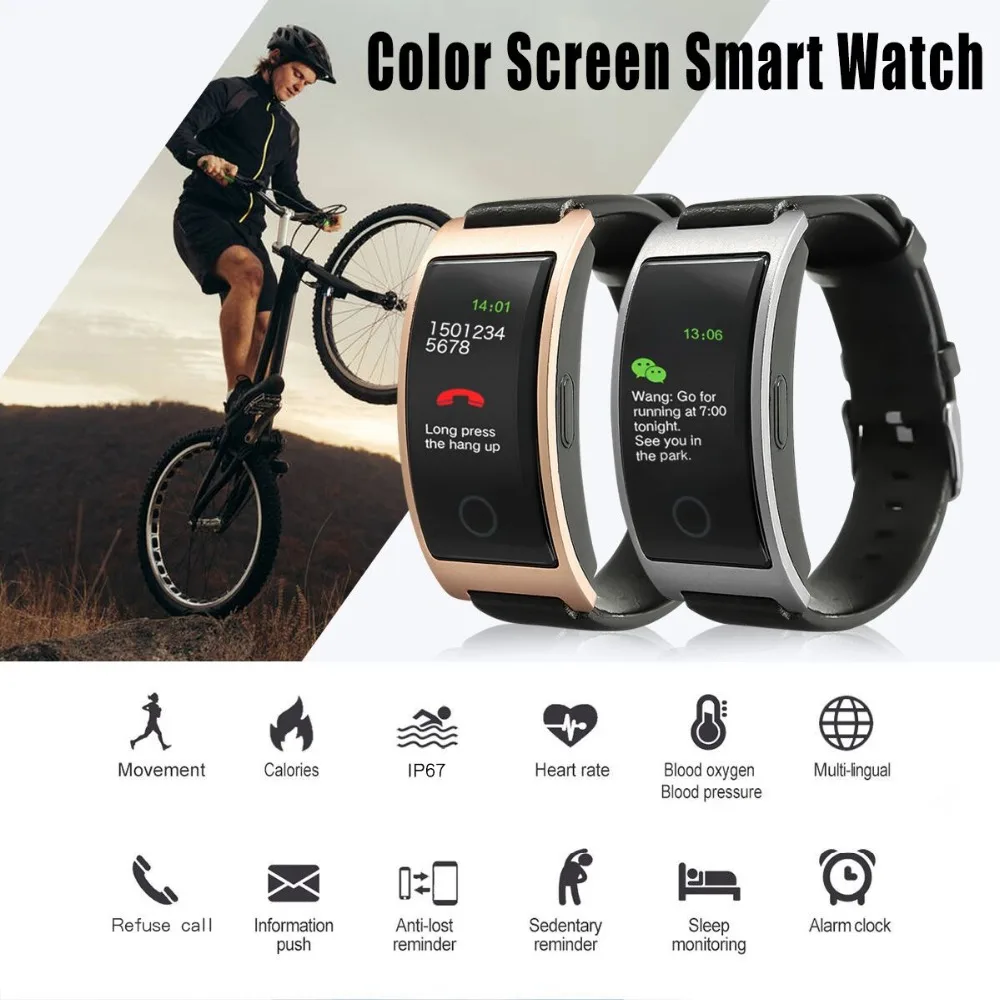 

2 Color Waterproof 0.96inch Rectangle LED Touch Screen Men Women Bluetooth Smart Watch IP67 Waterproof Sports Bracelet Wristband