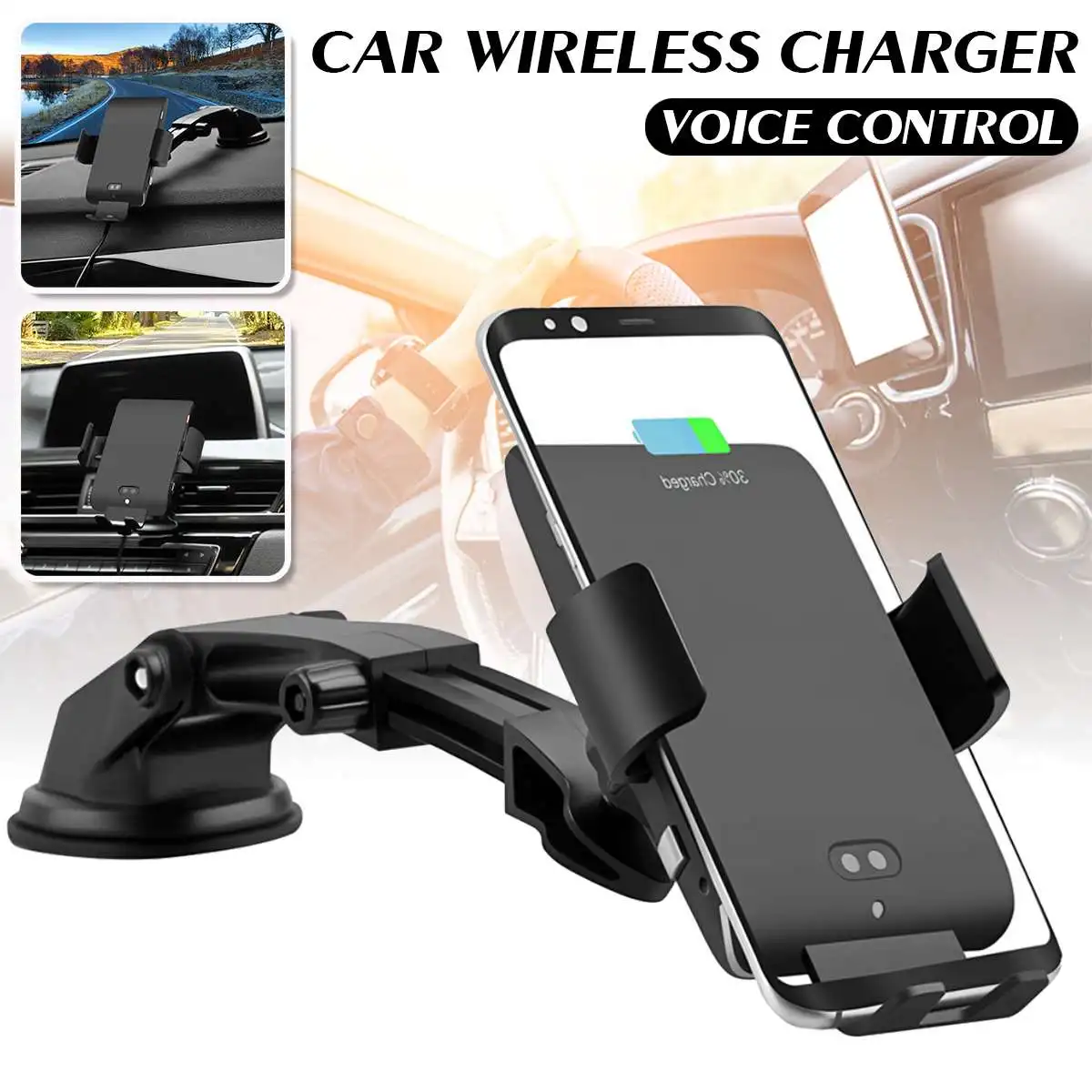 

10W Qi Wireless Charger Voice Control Automatic Car Fast Charging Infrared Sensor Car Phone Holder Mount in Car For Smart Phone