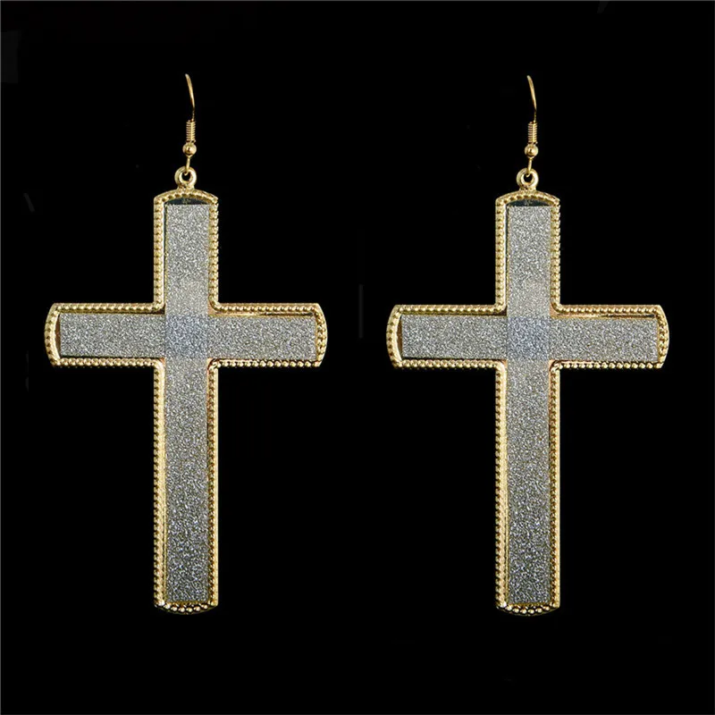 

QCOOLJLY Women Punk Style Cross Earrings Gold Color Dangle Earring Big Cross Drop Earrings Fashion Jewelry