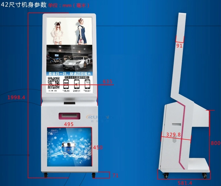 

42 47 55 inch bill coins acceptor wifi photos taken booth touch interactive Instagram lcd tft hd totem terminal digital Signage