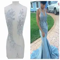 Pure hand made Shiny silver patches trim sew on Rhinestones applique on mesh for wedding dress accessory