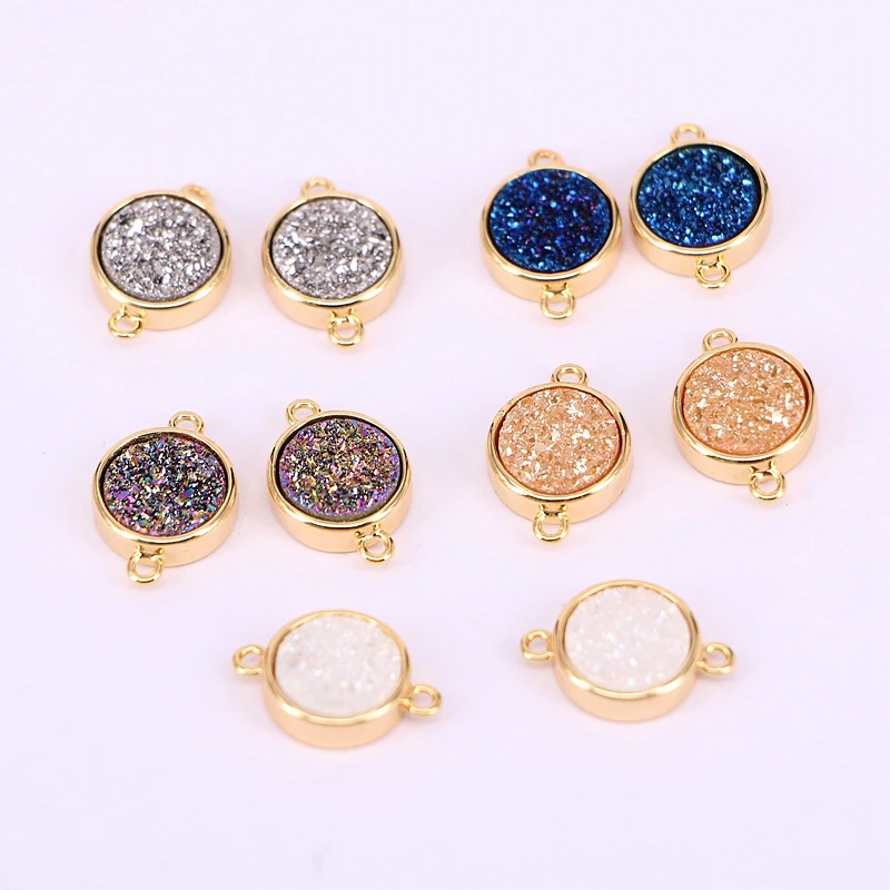 10PCS ZYZ178 1690 Gold Drusy Connector Charm for Jewelry Making Bezel