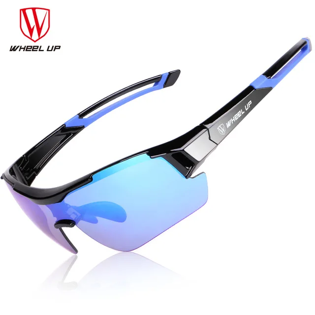 WHEEL UP MTB Cycling Glasses 3 Lens UV400 Cycling Eyewear Men Women Waterproof Coating Aerodynamic Bicycle Polarized Sunglasses - Цвет: black blue