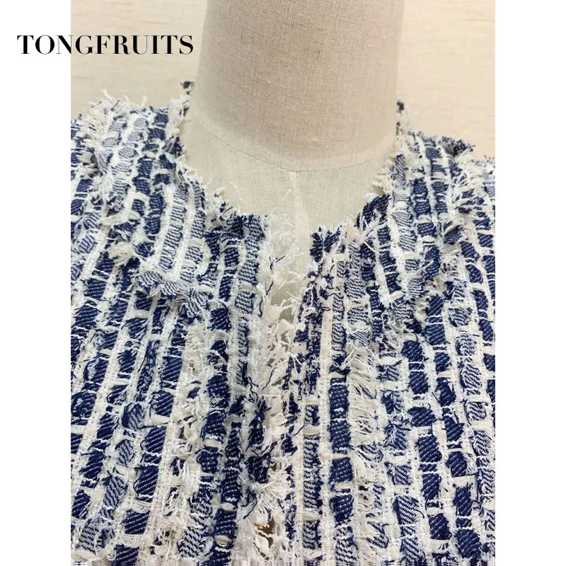 High End Runway Office Lady Custom Cotton Slim Coat Women Fashion Long Sleeve Checkered Tweed Coat Women Jacket Outerwear