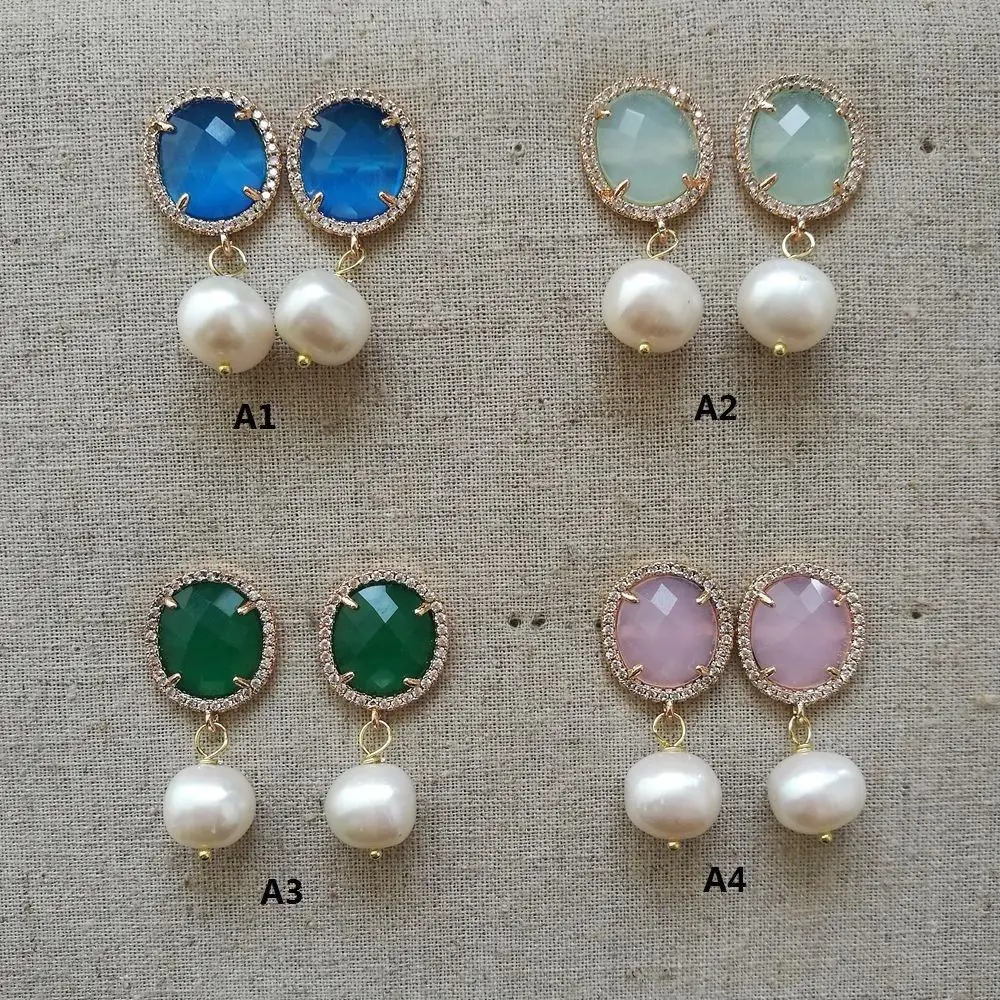 

White Pearl Green Pink Deep Blue Aqua Blue Cat Eye Earrings