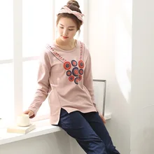 Высококачественные Женские пижамные комплекты осень хлопок женские пижамы длинные 2 шт набор женский спальный Lounge Размер L-2XL Пижама