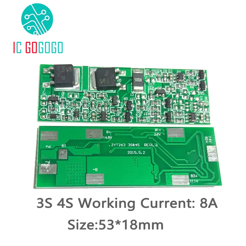 

4S 3S 16.8V 12.6V 8A Lithium Battery Protection Board Polymer Over Charge Discharge Li-ion Protect Module
