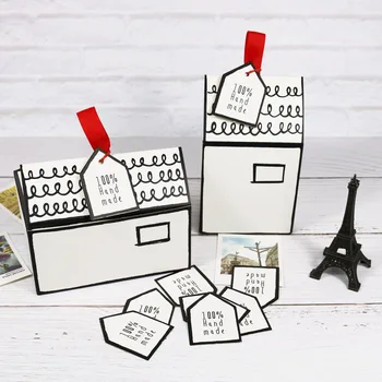 

20sets Gift Paper Box Merry Christmas House Shape Paper Box Gift Paper Tag Wedding Party Chocolate Candy Boxes with Red Ribbon