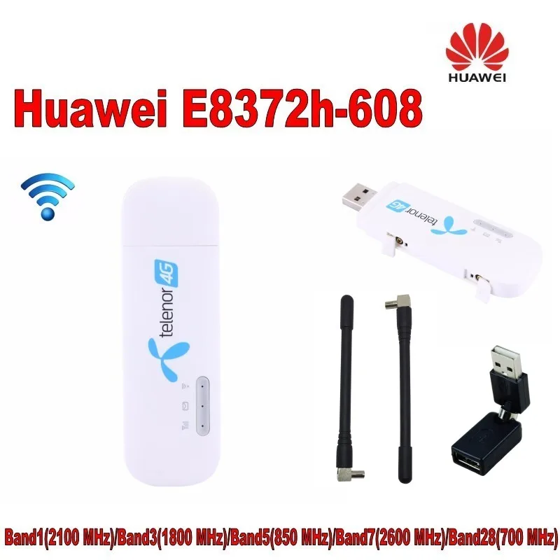  Desbloqueado nuevo Huawei E8372 E8372h-608 Plus antena y adaptador usb 4G LTE 150 Mbps módem inalám