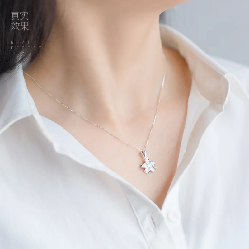 Реальный. 925 пробы Серебряный цветок из белой эмали Plumeria Гавайская подвеска Hibiscus