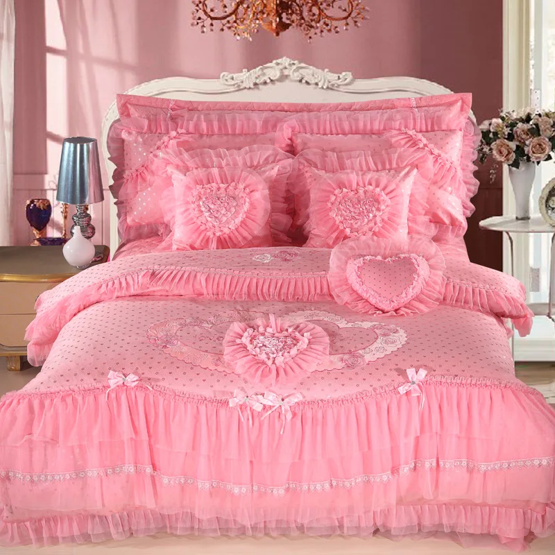 Роскошный комплект постельного белья из шелкового хлопка, размер King queen, набор постельного белья, свадебный подарок, розовое, красное покрывало, пододеяльник, декоративная наволочка