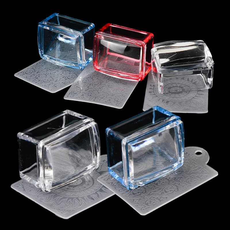 

1Set Silicone Head Jelly Nail Art Rectangular Stamper Scraper Clear Red Blue Template Stamp Manicure Polish Stamping Tool JI622