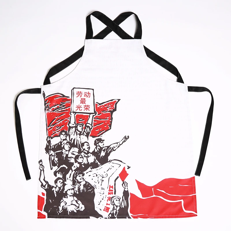 Retro Funny Chinese Style Cartoon Adult Apron Anti-stain Restaurant Waitress Chef Cooking Apron Printing Sleeveless Apron Long