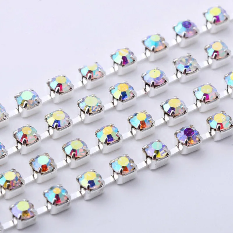 Taidian SS8 SS6Silver металлическая цепочка для чашек Crystal AB Стразы облицовочные рулоны 10