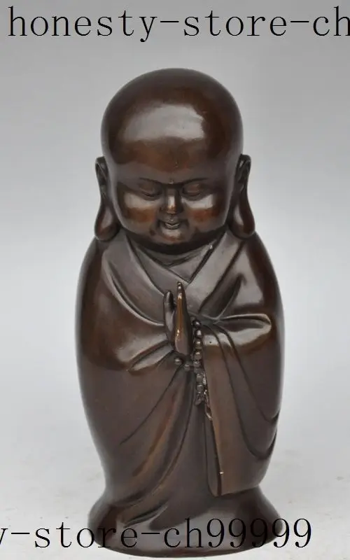 

10" china buddhism bronze Little Young Buddhist monk Amitabha buddha Pray statue