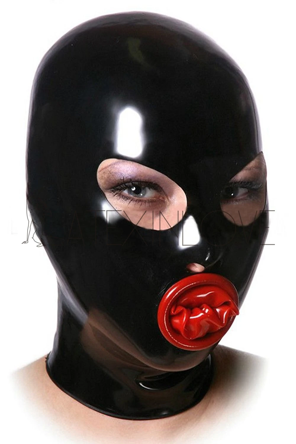 Buy Sexy Black Latex Rubber Hood Mask Vagina Red Mouth