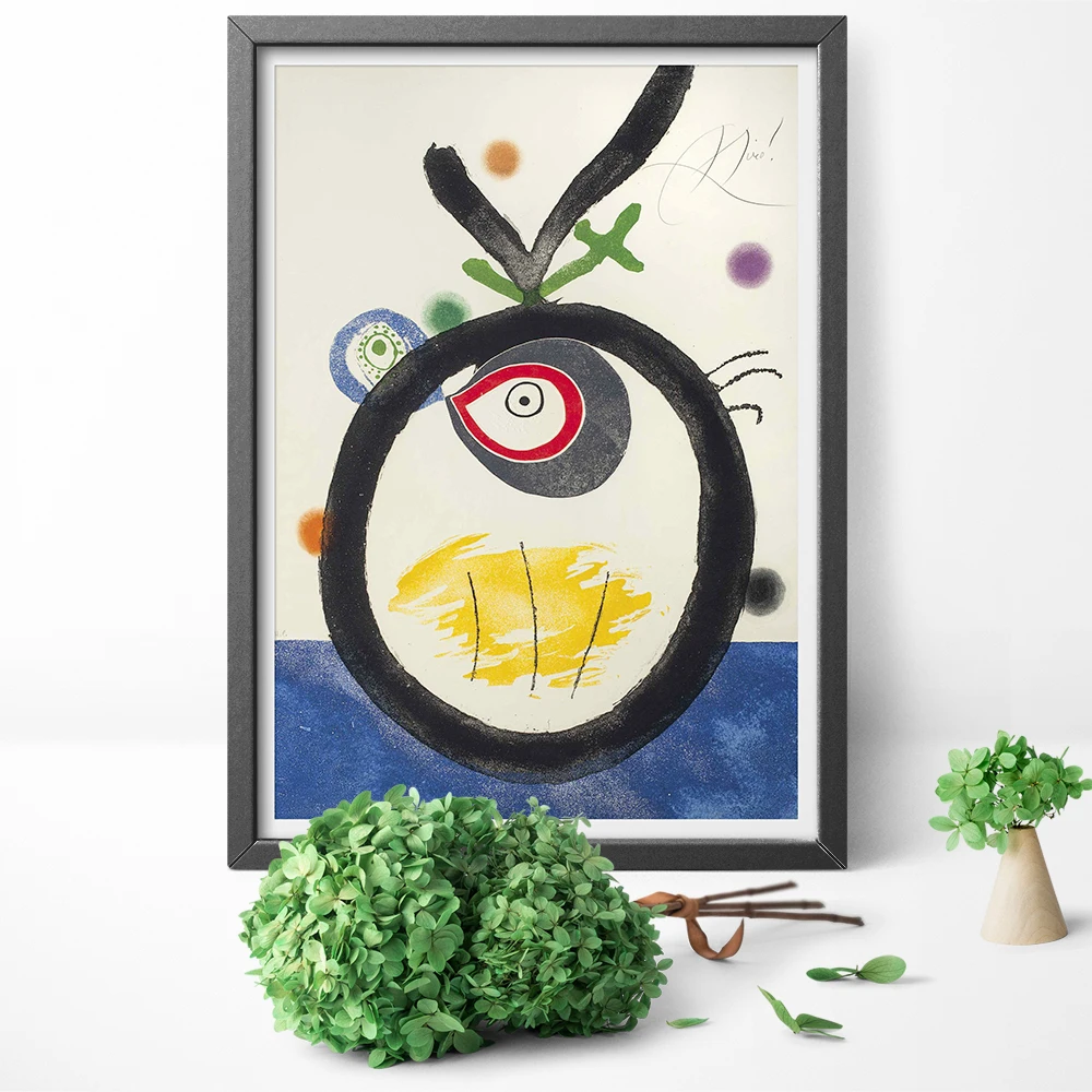 Abstract Art Joan Miro Canvas Print Blue Gules Color Block Line Print