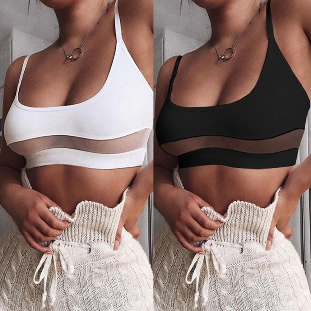 

Womens Sexy Push Up Bralette Elastic Straps seamless Sheer Mesh bra Lingerie