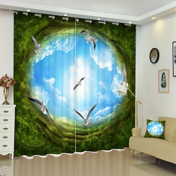 

Hotel Cafe 3D Blackout Curtains Creative Round Hole View Pattern Non-Fading Fabric Bedroom Curtains for Living Room Home Textile