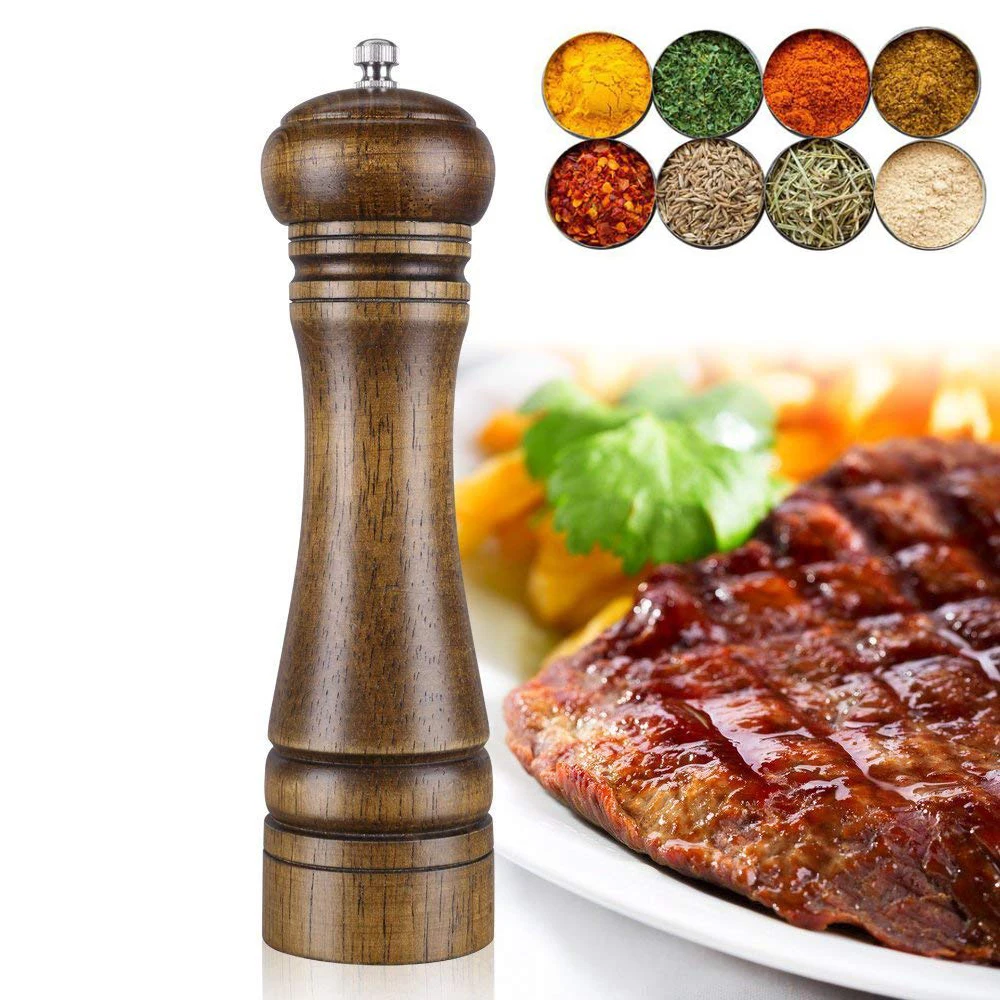 Classical Salt and Pepper Mill Solid Oak Wood Handheld Seasoning Mills
