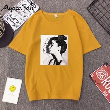 Новинка, модные женские футболки, весна-лето, с принтом, короткий рукав, Круглый ворот, свободные, женские топы, облегающие, мягкие, женские футболки