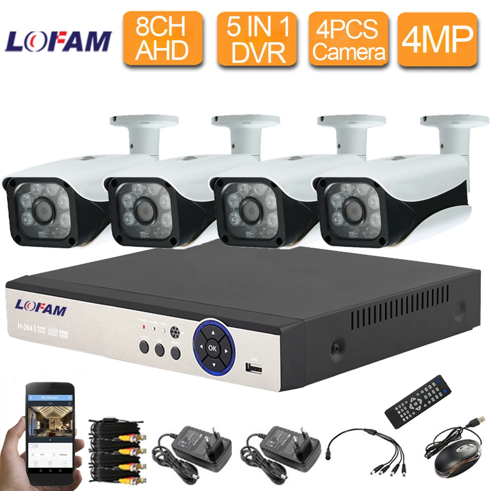 LOFAM 4MP система видеонаблюдения домашняя HD система безопасности 8CH AHD DVR NVR комплект 4CH 4.0MP водонепроницаемая внутренняя наружная система видеонаблюдения