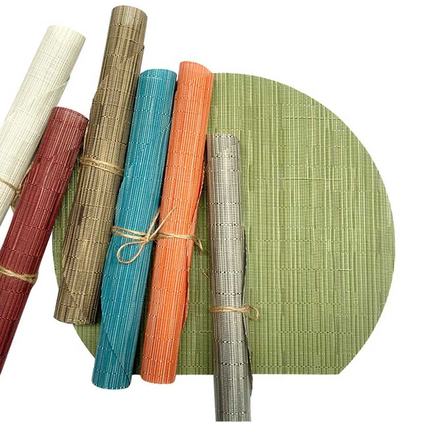  Bamboo Weave Solid Color Nordic Placemats Oilproof Dining Coffee Table Mats Bowl Pads Waterproof Se