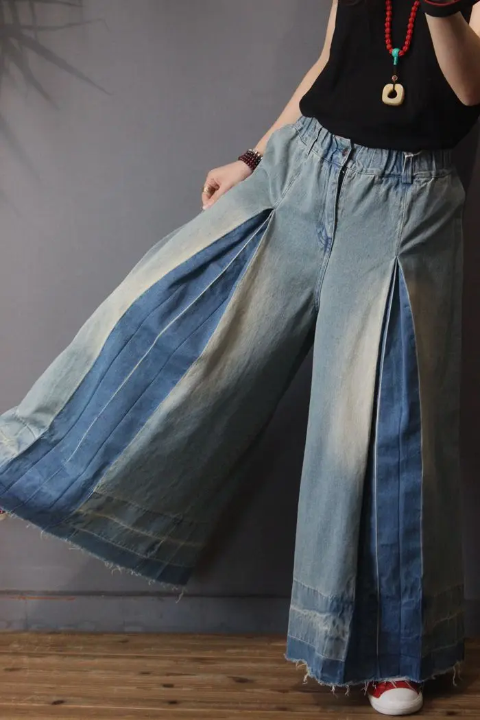 Vintage Las Y Plus Pierna Casual Elástica Tamaño Cintura Otoño Primavera Pantalones Ancha Denim Mujeres De nU8qwtFSxS