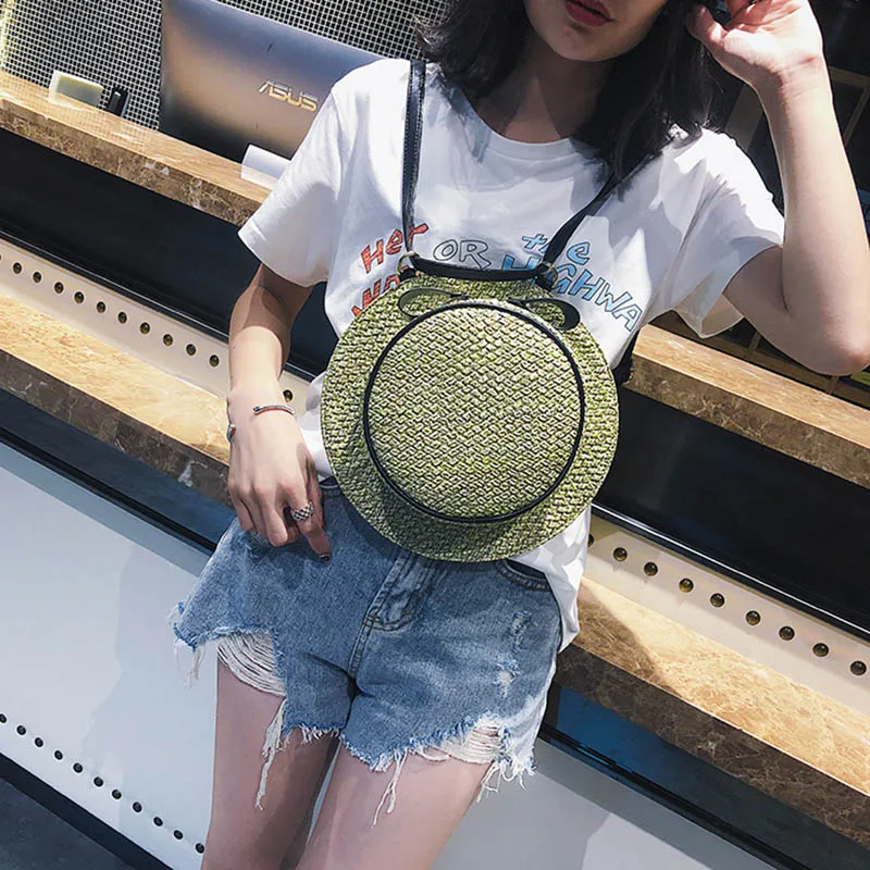 New Fashion Women Summer Straw Backpack INS Popular Female Hat Back Pack Lady Travel Casual Mochila Stripe Knit Crossbody BP3008 (24)