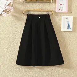 Женская юбка-трапеция Повседневное модные Высокая Талия юбки одноцветное Цвет девушки Mid карманы юбка черный