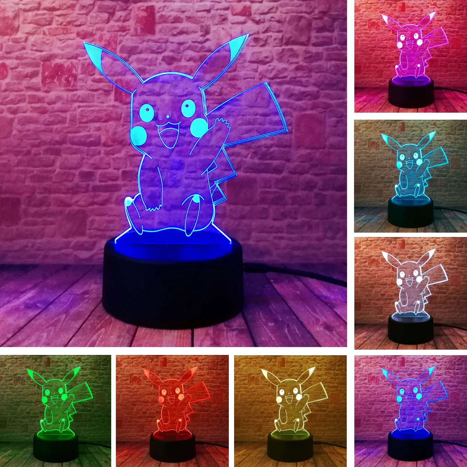

3D LED Anime Pocket Monsters Pikachu Pokemon Go Action Figure Night Lights Table Lamp 7 Color Change Child Kids Baby Toys Gifts