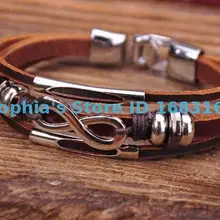 G118 коричневый крутой металлический бесконечный Серфер кожаный мужской браслет наручная повязка наручник