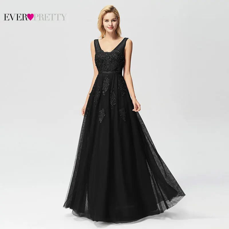 Black Prom Dresses Elegant Ever Pretty EP07723 New Arrival A-line Sleeveless Tulle Burgundy Long Party Gowns Vestido De Gala