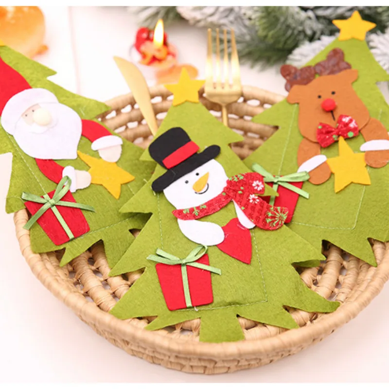 

Fork Knife Cover Pocket Cutlery Holder Bag Home Party Table Decor Christmas Dinner Decoration Tableware Santa Reindeer Snowman