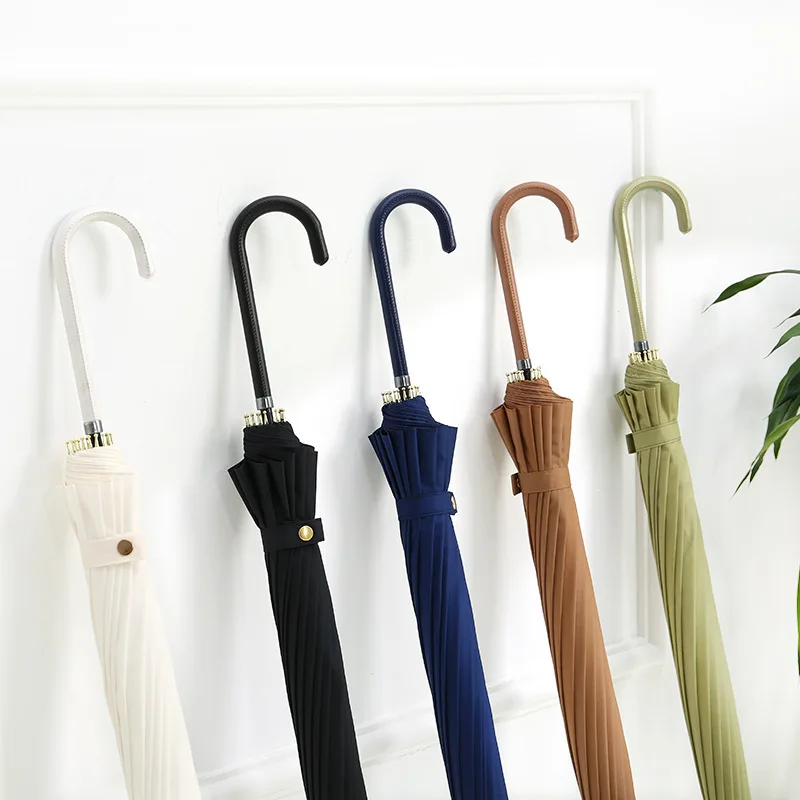 YADA 16K Simple Solid PU Handle Women Umbrella Long Automatic Umbrellas For Men Strong Rainproof Parasol Rain Sun Umbrella YD109