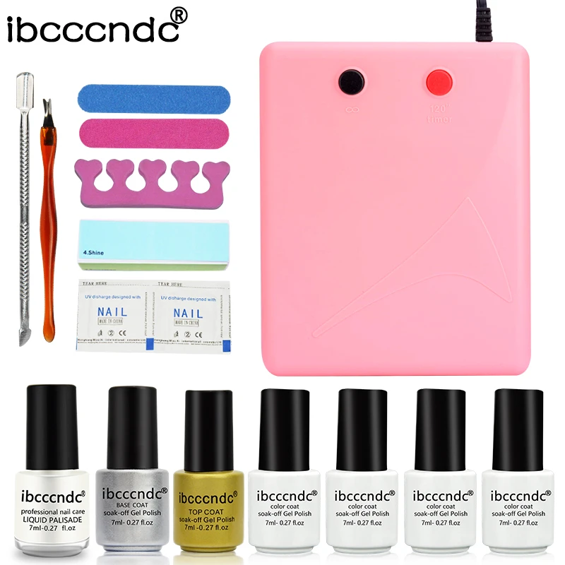 

Professional Nail Art Set Manicure Tools Kit UV Gel Nail Sets 36W UV Lamp + 4 Colors 7ml Gel Polish Base Top Coat with Remover