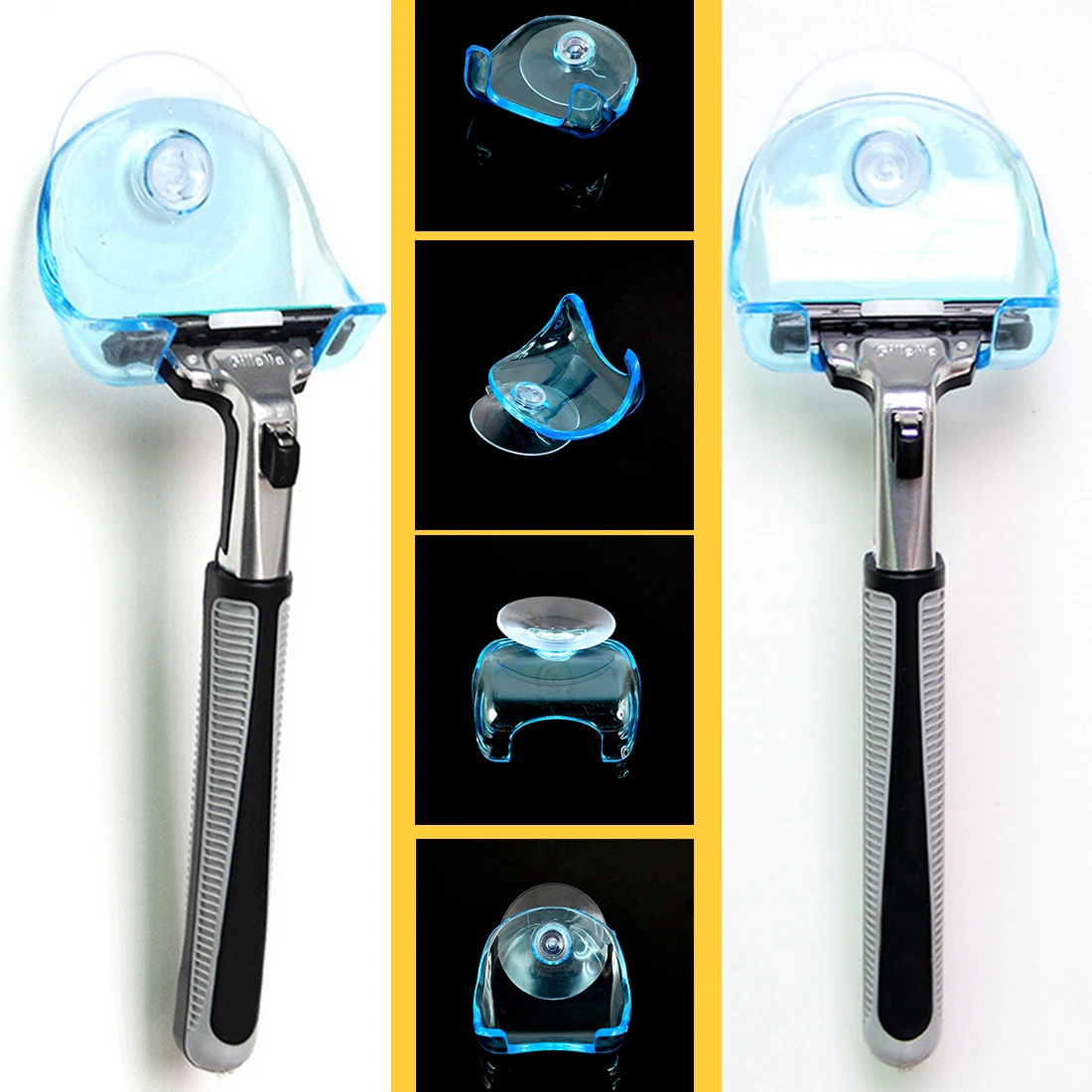 1Pcs Clear Blue Plastic Super Suction Cup Razor Rack Bathroom Razor