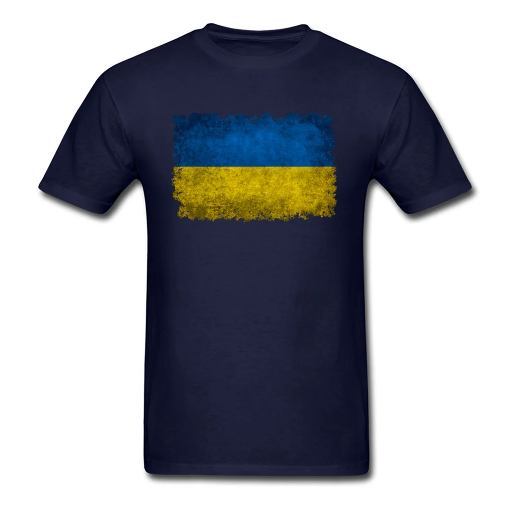 Design Cotton Fabric Top T-shirts for Male Short Sleeve Cool Tops Shirt Coupons April FOOL DAY Round Collar Tee-Shirts Leisure Flag of Ukraine in vintage retro style navy